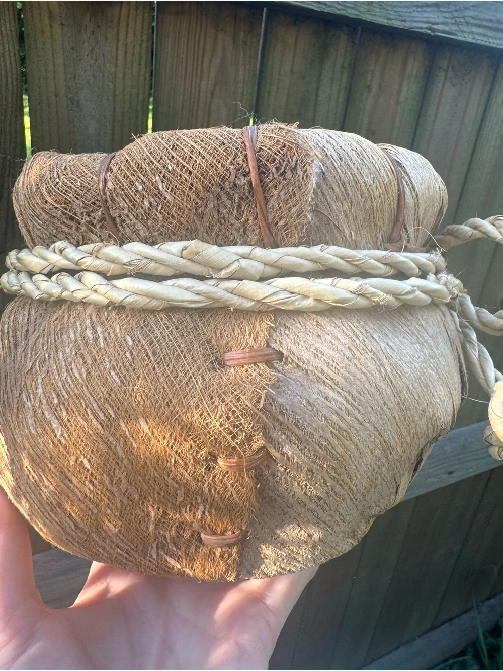Vintage Rustic Primitive Handcrafted Natural Fiber Plant Basket - Tan